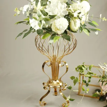 חדש מוזהב ברזל אמנות נר חלול בעל דוכן פרחים לחתונה השולחן מרכז עיצוב חיצוני מלון הכביש מדריך DIY זירת פריסה