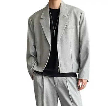 חדש מוצק צבע של גברים שרוול ארוך חליפות חתן בלייזר רוכסן האופנה הגברי כותנה בלייזרס המעיל ABB304