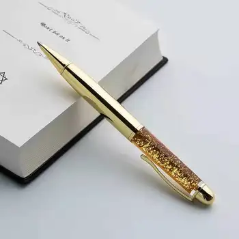 חול טובעני עט 5Pcs אופנה אבקת זהב עט כדורי דיו שחור עט מתכת מותאם אישית לוגו תלמיד מתנה עט אותיות הסיטוניים
