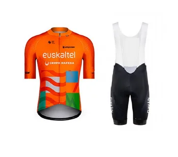 חיתוך לייזר 2023 Euskaltel צוות כתום שרוול קצר רכיבה על אופניים ג ' רזי קיץ בגדי רכיבה יוקרתי CICLISMO+מכנסיים קצרים סינר