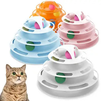 חתול מחמד מגדל מעשי כדור העקיבה חתול טיזר הפטיפון הכדור ארבע שכבה חתול צעצוע טמבלר אימון החתול מוצרים חתלתול משחקים דיסק