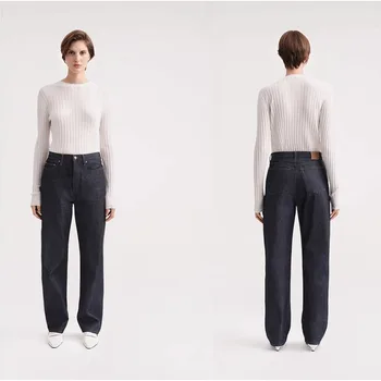 טוטם@E ג ' ינס של נשים 2023 המקורי כותנה אמצע המותן טוויסט תפר מלא אורך רגל ישרה מכנסיים נוסעים סגנון חדש