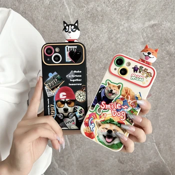 יפנית חמוד הכלב תווית קריקטורה 3D שיבה אינו האסקי מקרה טלפון עבור iPhone 14 Pro מקסימום 15 Pro 13 12 11 מט סיליקון רך כיסוי
