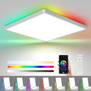 כיכר RGB LED ניתן לעמעום אור תקרת חכם מנורת תקרה הביתה חדר השינה לסלון תאורת Led במעבר אור קישוט הבית