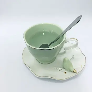 מעולה פרפר בראש ציפור עצם סין 220ml כוס קפה ותחתית חינם כפית קרמיקה פורצלן אירופאי תה ספל ספלים כוסות קפה