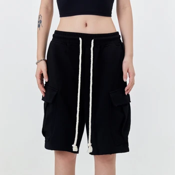 מעצבת כיסים שחור מכנסיים אלסטיים במותניים בציר נשים Y2k ורוד מכנסיים קצרים לגברים היפ הופ אופנת רחוב הסוואה Sweatpant הקיץ