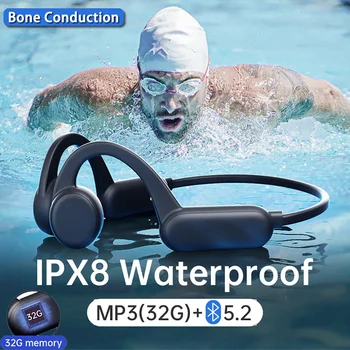 מקורי אלחוטי עצם הולכה אוזניות Bluetooth IPX8 עמיד למים Hifi Ear-hook ספורט אוזניות עם 32G זיכרון שחייה