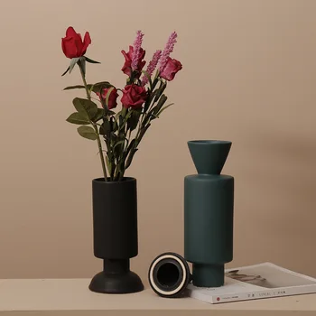נורדי גיאומטרי מידול Morandi צבע קרמיקה אגרטל דנית פשוטה אמנות מיוחדת השולחן לקישוט הבית, פה קטן פרח וואר