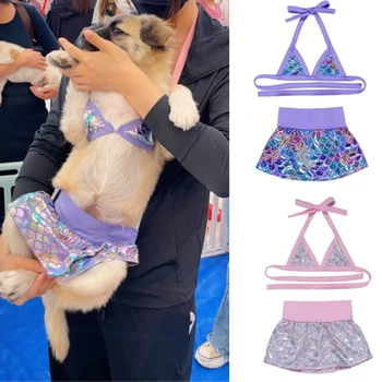 סקסי, חזייה, חצאית כלבים קטנים מתכווננת הכלב ביקיני סט ים מעצב שמלת החוף עם כלבים מצחיק שמלת הקיץ בגדים