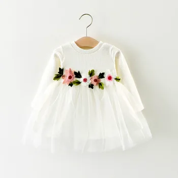 סתיו התינוק הנולד בנות בגדי שרוול ארוך שמלת נסיכת פרח פעוט שמלות בנות בגדי Vestidos תינוק להתלבש