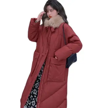 סתיו חורף 2023 חדש גדול צמר צווארון מעיל נשים של מעיל חורף ארוך רופף ג ' וקר מעובה חם מזדמן מעיל
