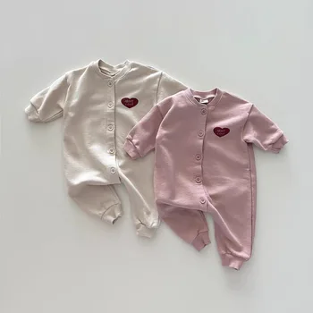 סתיו ילד ילדה תינוק אוהב כל-התאמה סוודר אופנה סרבל תינוק מכתב הדפסה סרבל היילוד מוצק כותנה קליל מקשה אחת