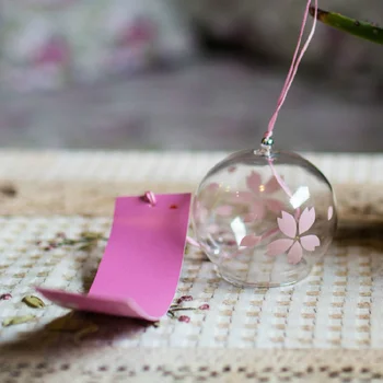 פריחת דובדבן פעמוני רוח רומנטי פרח פרח קטן רוח פעמוני קישוט הבית תליון זכוכית