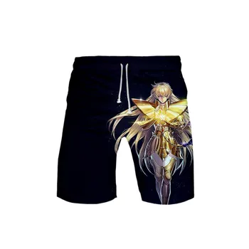 קלאסי אנימה זהב Seiya 3D לוח מכנסיים קצרים בגד ים בקיץ יבש מהירה החוף לשחות מכנסיים קצרים גברים מזדמנים מכנסיים קצרים החוף בגדים