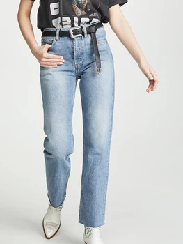 קלאסי ג 'ינס רגל ישר 2023 סתיו חורף נשים גבוה וושינגטוןasia. kgm כותנה וינטאג' ינס המכנסיים נקבה 90 מזדמנים מכנסיים אופנת רחוב