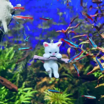 קריקטורה חתול דגים טנק קישוט מקסים מיני פסל חתול אקווריום קישוטים עם הכדור צף אקווריום קישוטים על הצלחת
