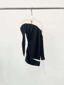 רשת טלאים סימטרית סלים שמלה שחור וכסף, מאוד סקסי, מסיבת dresses817