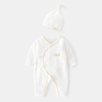 תינוק שרק נולד סתיו כותנה רך Rompers עם כובע תינוק בנים בנות חמוד קריקטורה גרפי סרבלים תינוק נוח Bodysuits