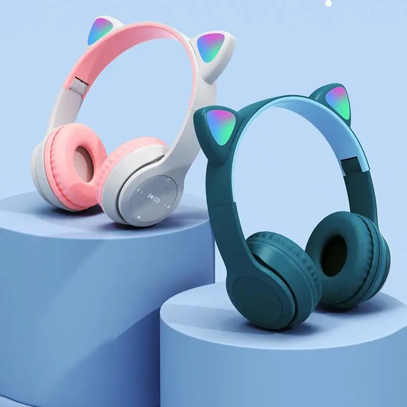 1/2PCS אוזניות אלחוטיות חתול האוזן Gaming Headset זוהר אור קסדות חמוד ספורט מוסיקה אוזניות עבור ילדים ילדה - 1