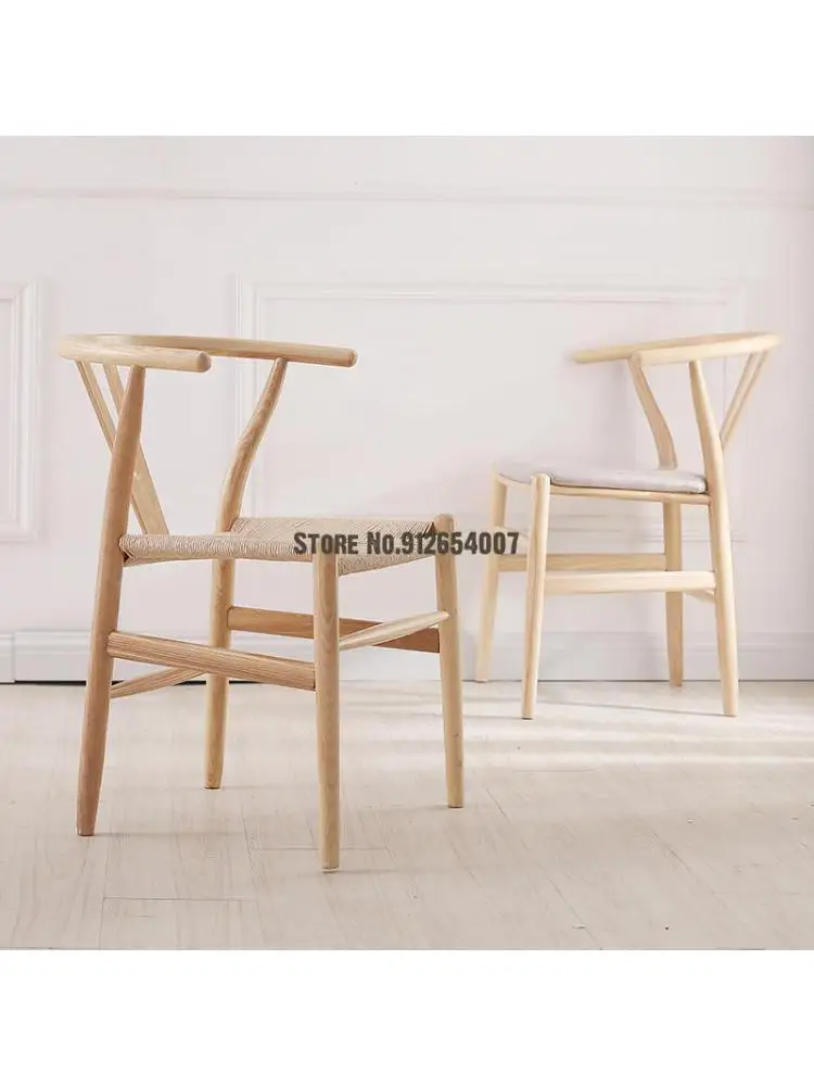 Y כסא עץ מלא נורדי פשוט המודרנית האוכל הכיסא הפנוי משענת יד משענת המקומי כיסא עץ סיני קש ללמוד הכיסא - 1