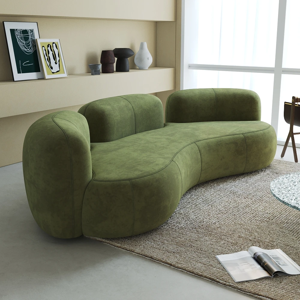 בצורת קשת ספה גודל יחידת ירוק ספה לסלון שלושה האדם חלבית קטיפה בד מעצב ספה - 1