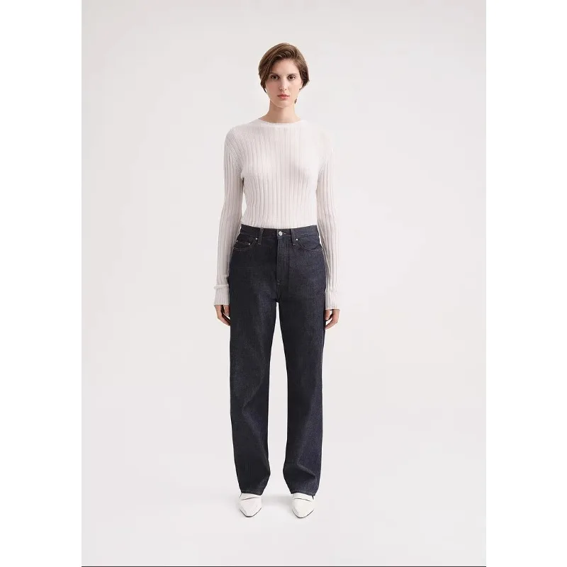 טוטם@E ג ' ינס של נשים 2023 המקורי כותנה אמצע המותן טוויסט תפר מלא אורך רגל ישרה מכנסיים נוסעים סגנון חדש - 1