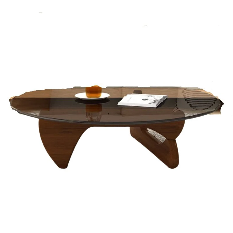 מעצב אליפסה שולחן קפה יוקרתי זכוכית נמוכה בחדר האוכל בסלון שולחן חדר שינה מודרני עץ Stolik Kawowy חיצוני רהיטים - 1