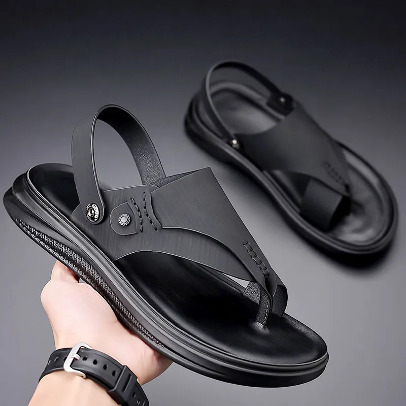 נעליים חדשות לגברים אופנה סנדלים בקיץ עור אמיתי נעל נוער חיצוני נוח רך הבלעדי נעלי החוף - 1