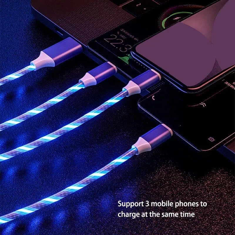 שלוש-in-one LED בוהק מתאים אפל אנדרואיד מסוג C טלפון נייד אחד לפצל שלושה טעינה מהירה זוהר - 1