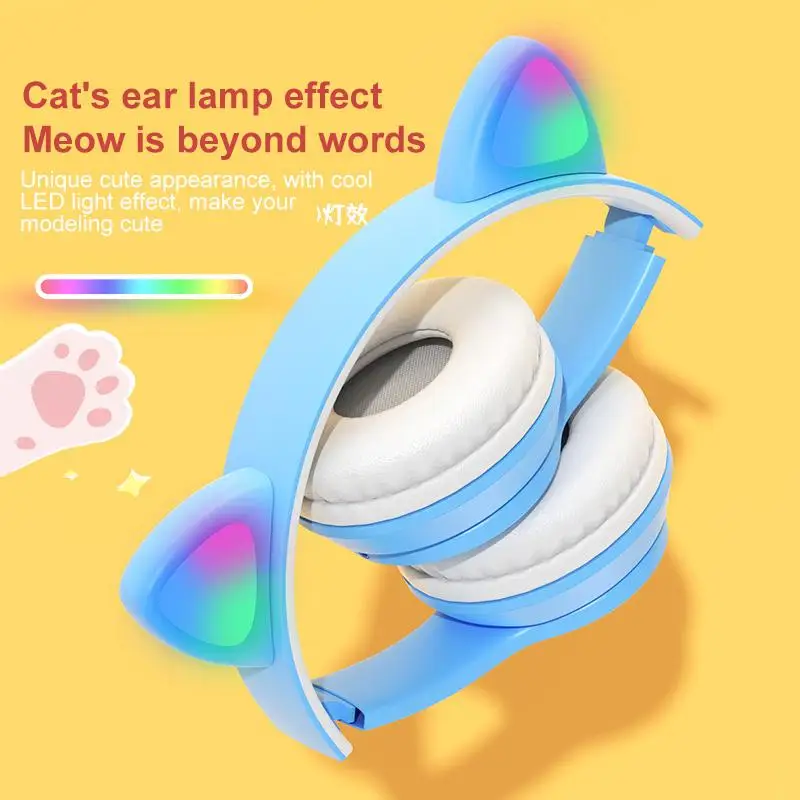 1/2PCS אוזניות אלחוטיות חתול האוזן Gaming Headset זוהר אור קסדות חמוד ספורט מוסיקה אוזניות עבור ילדים ילדה - 2