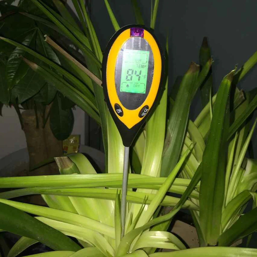 4 ב 1 דיגיטלית לחות מטר תצוגת LCD טמפרטורה שמש בודק הקרקע PH מטר עם תאורת רקע על גן החווה הדשא - 2
