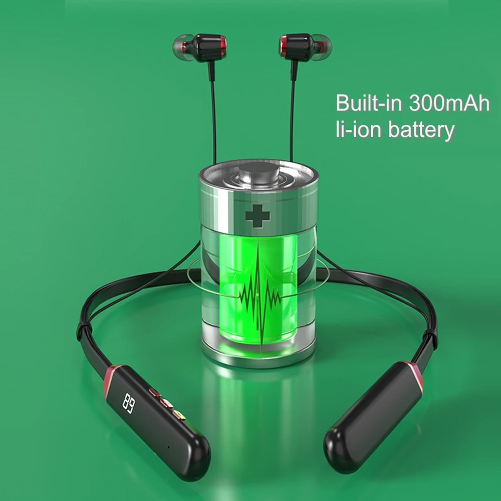 Bluetooth אלחוטית תואמת אוזניות מגנטי ספורט הפעלת הדיבורית 9D כבד בס LED דיגיטלי תצוגת הפחתת רעש אוזניות - 2