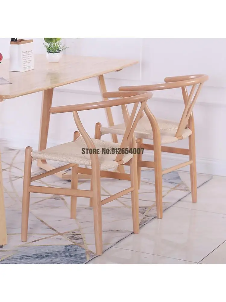 Y כסא עץ מלא נורדי פשוט המודרנית האוכל הכיסא הפנוי משענת יד משענת המקומי כיסא עץ סיני קש ללמוד הכיסא - 2
