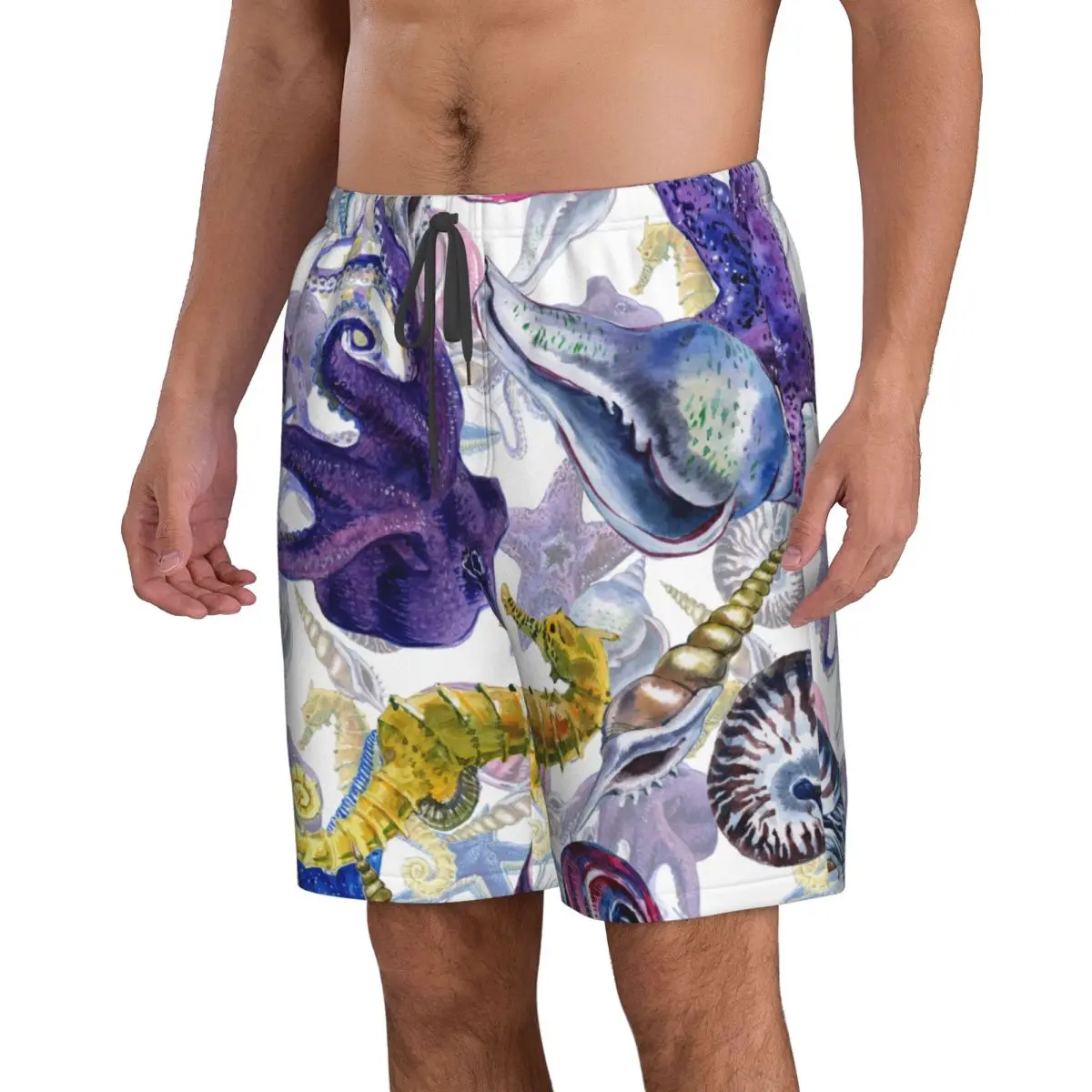 גברים חוף קצר מהיר ייבוש שחייה המטען בצבעי מים חוף צדפים יצורים תת בגדי ים בגדי ים בגד ים קצר - 2