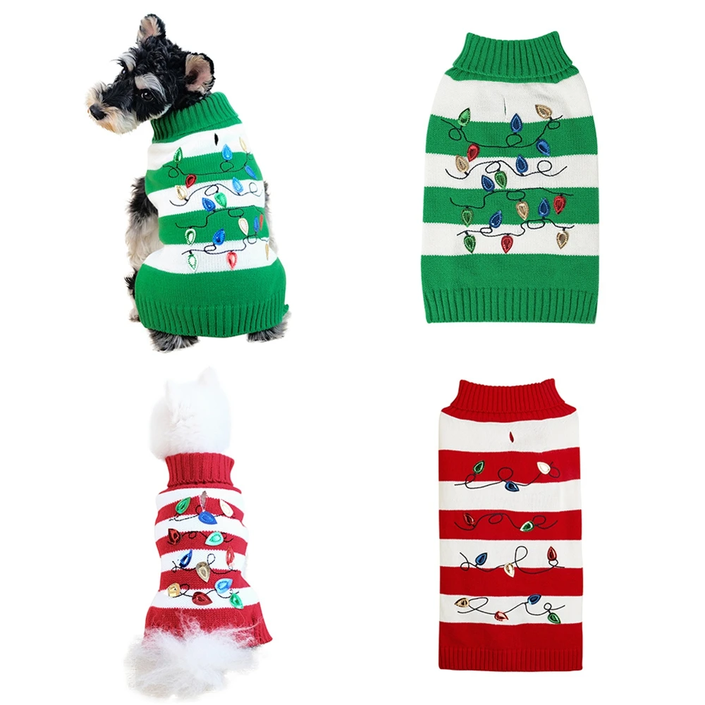 חג המולד החורף מחמד חתול כלב בגדים חמים חג המולד סוודר קטן יורקי מחמד בגדי מעיל סריגה סוודר תחפושות ואביזרים - 2