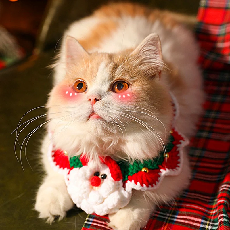 חג המולד שנה החדשה סינר אביזרים הקשת בל מתכוונן לחיות מחמד חמוד ארוגים צווארון צמר צווארון כלבים וחתולים יפה צווארון מזויף - 2