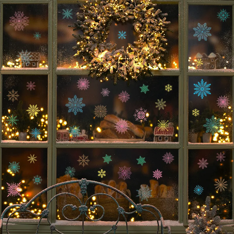 חג שמח פתית שלג אלקטרוסטטית קיר מדבקת חג המולד הילדים עיצוב חדר חלון זכוכית לקישוט הבית טפט שנה חדש - 2