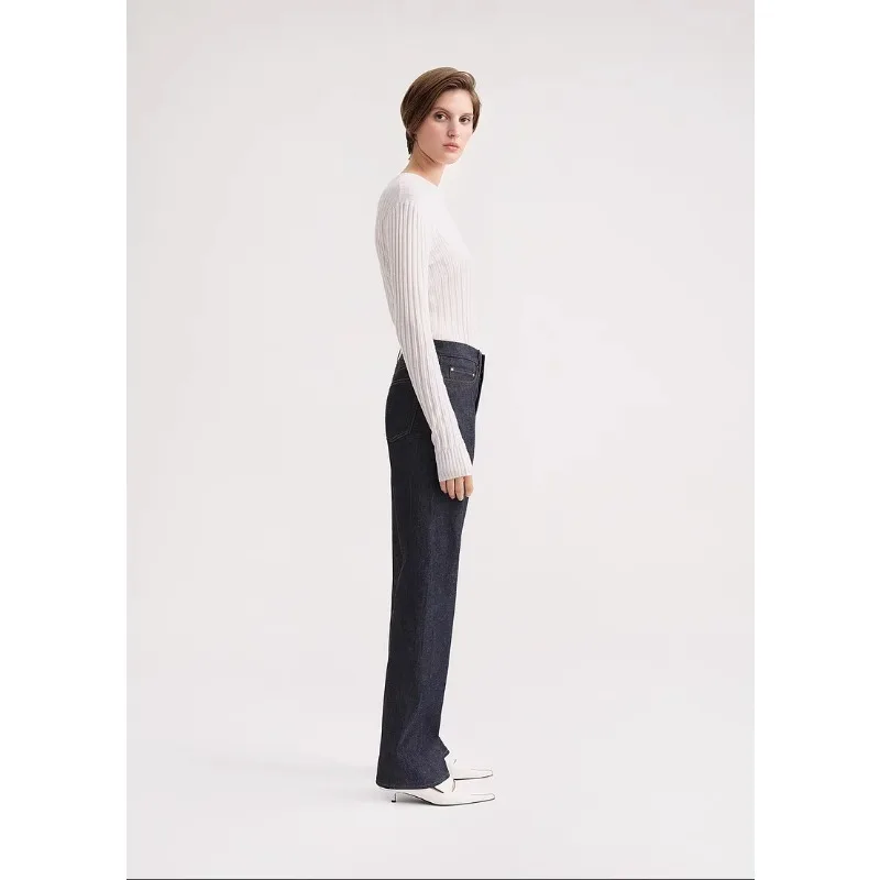 טוטם@E ג ' ינס של נשים 2023 המקורי כותנה אמצע המותן טוויסט תפר מלא אורך רגל ישרה מכנסיים נוסעים סגנון חדש - 2