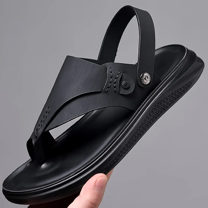 נעליים חדשות לגברים אופנה סנדלים בקיץ עור אמיתי נעל נוער חיצוני נוח רך הבלעדי נעלי החוף - 2
