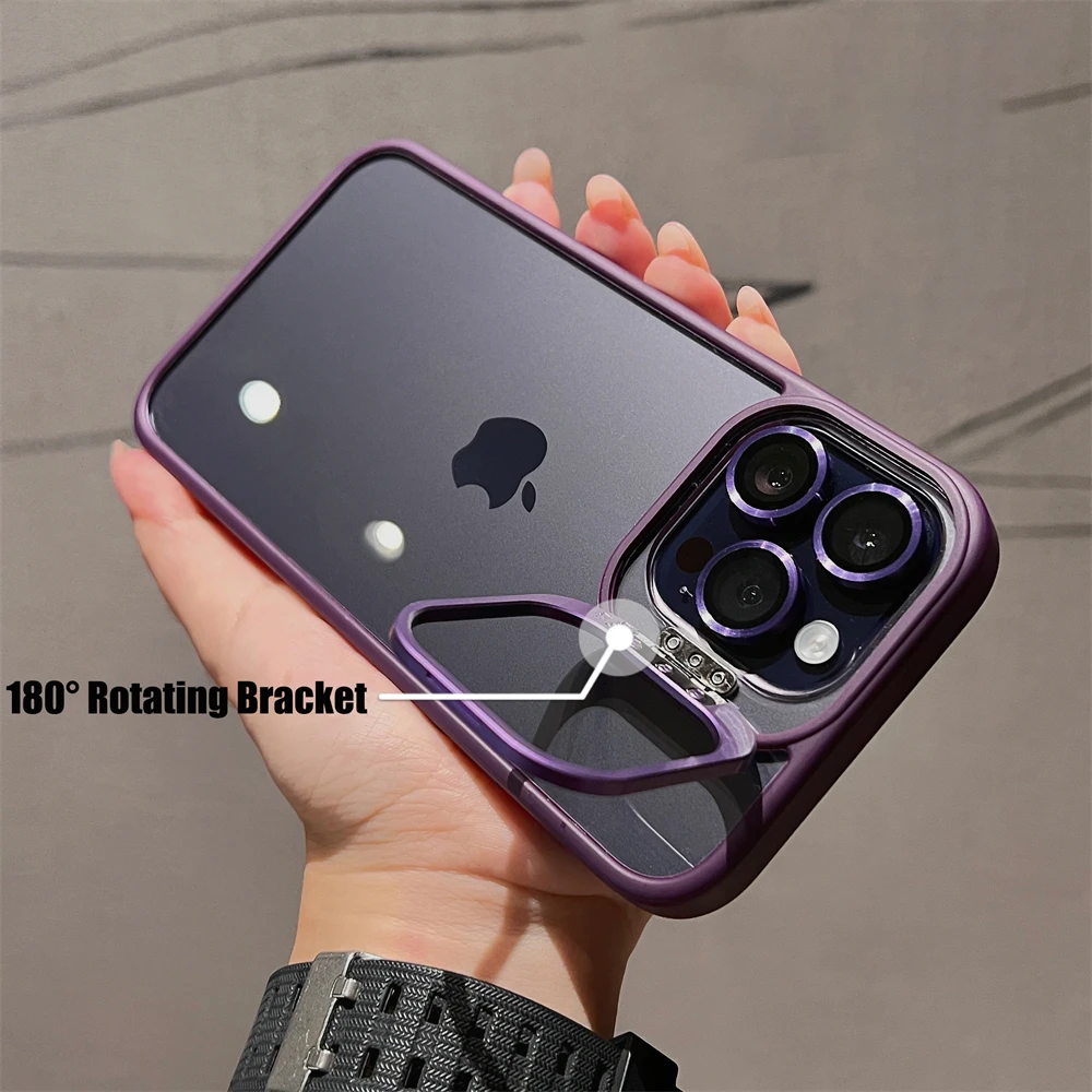 שקוף המקרים טלפון עבור iPhone 13 12 11 14 ProMax עם עדשת זכוכית מגן בלתי נראה קיפול מחזיק מצלמה HD כיסוי אקריליק - 2