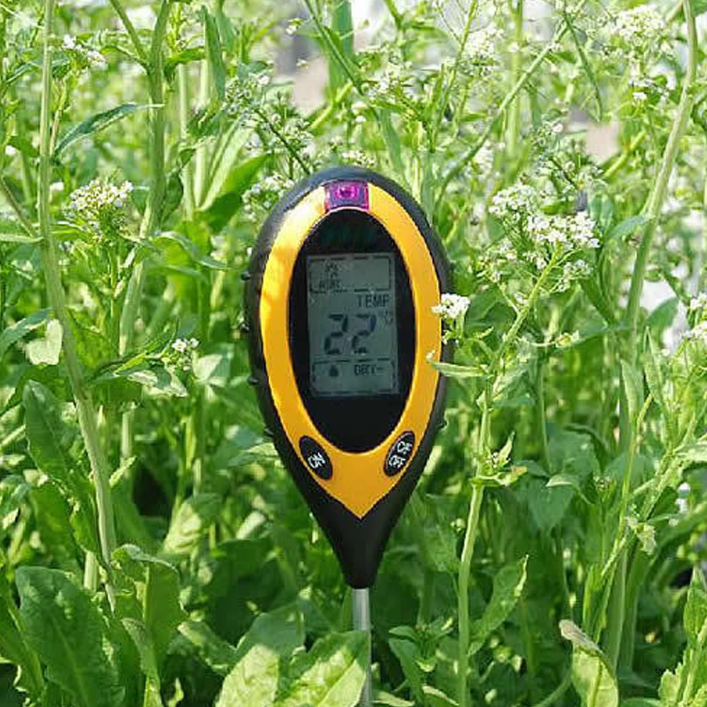 4 ב 1 דיגיטלית לחות מטר תצוגת LCD טמפרטורה שמש בודק הקרקע PH מטר עם תאורת רקע על גן החווה הדשא - 3