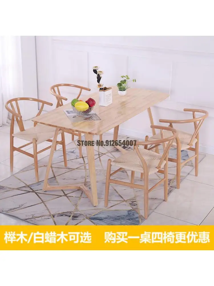 Y כסא עץ מלא נורדי פשוט המודרנית האוכל הכיסא הפנוי משענת יד משענת המקומי כיסא עץ סיני קש ללמוד הכיסא - 3