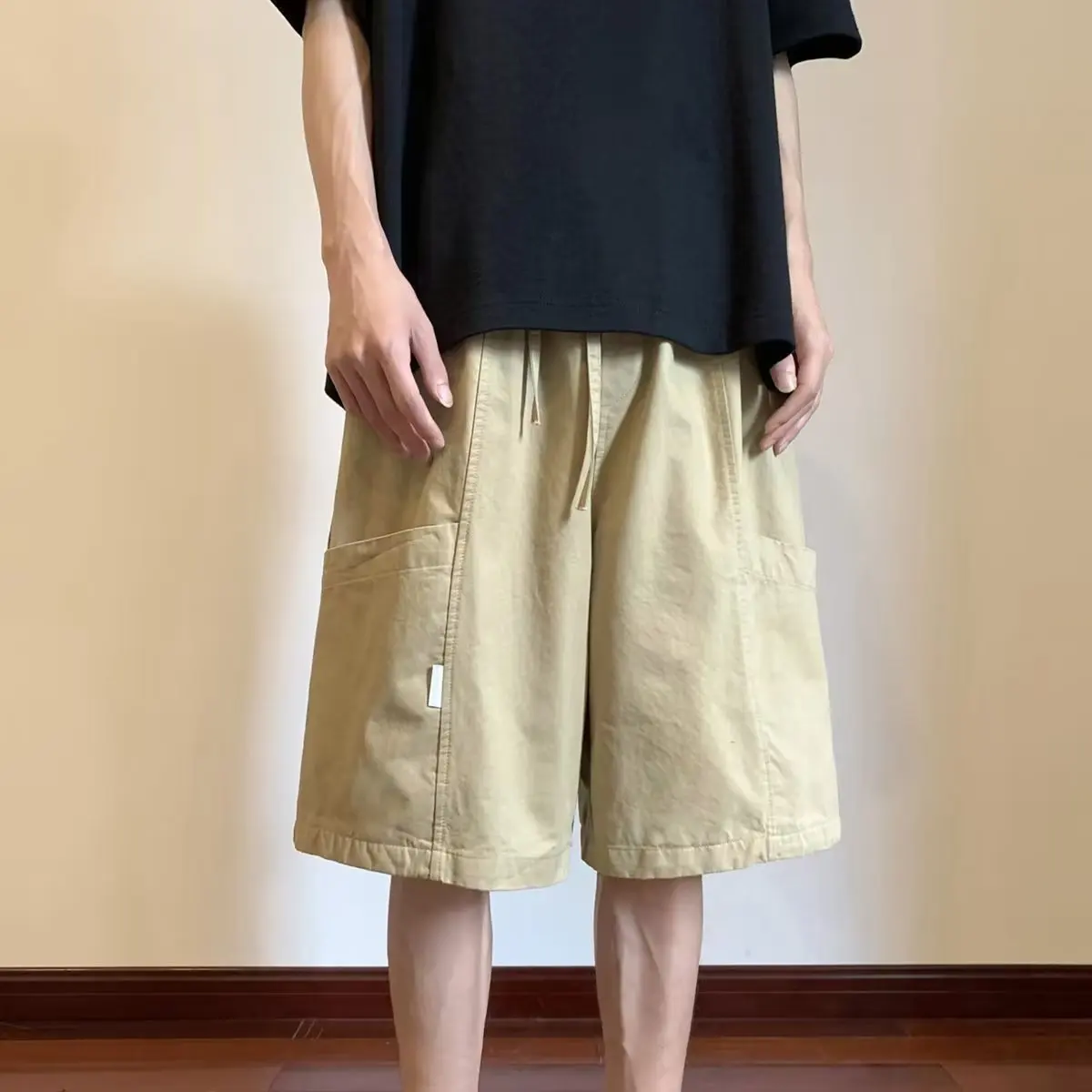 האמריקאי רטרו Workwear מכנסיים קצרים של הגברים הקיץ החדשים רופף רחב הרגל פנאי החמישי מכנסיים מותג האופנה מגמה רחוב המכנסיים - 3