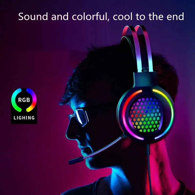 זוהר RGB המשחק אוזניות עם קווי USB עבור רשת מחשבים בכיתה ראש רכוב אוזניות - 3