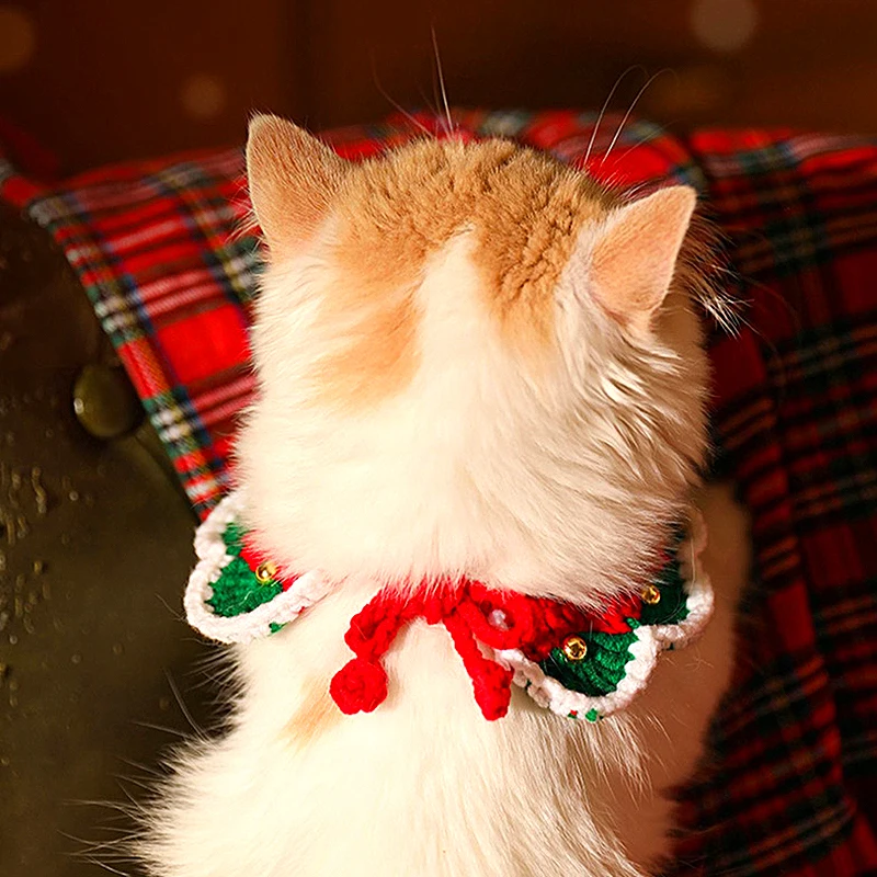 חג המולד שנה החדשה סינר אביזרים הקשת בל מתכוונן לחיות מחמד חמוד ארוגים צווארון צמר צווארון כלבים וחתולים יפה צווארון מזויף - 3