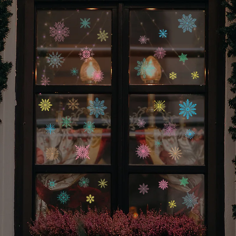 חג שמח פתית שלג אלקטרוסטטית קיר מדבקת חג המולד הילדים עיצוב חדר חלון זכוכית לקישוט הבית טפט שנה חדש - 3