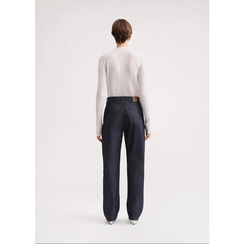טוטם@E ג ' ינס של נשים 2023 המקורי כותנה אמצע המותן טוויסט תפר מלא אורך רגל ישרה מכנסיים נוסעים סגנון חדש - 3