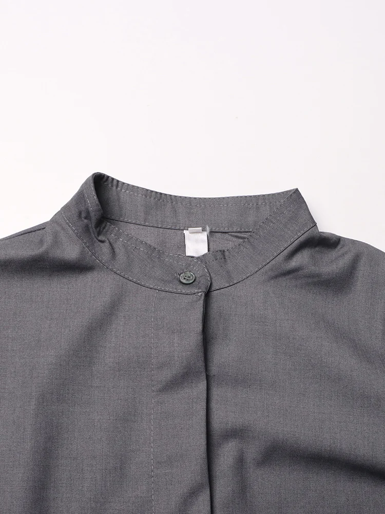 Eshin מינימליסטי חולצות לנשים לעמוד צווארון שרוול ארוך משולבים יחיד עם חזה טוניקה, חולצה נשית בגדי אופנה TH4568 - 4