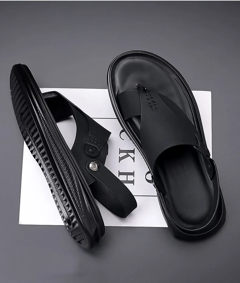 נעליים חדשות לגברים אופנה סנדלים בקיץ עור אמיתי נעל נוער חיצוני נוח רך הבלעדי נעלי החוף - 4