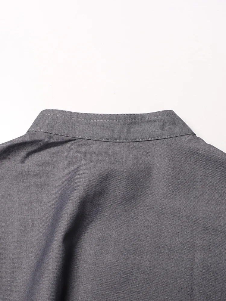 Eshin מינימליסטי חולצות לנשים לעמוד צווארון שרוול ארוך משולבים יחיד עם חזה טוניקה, חולצה נשית בגדי אופנה TH4568 - 5